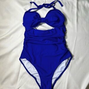 Blue One Piece Halter Swimsuit